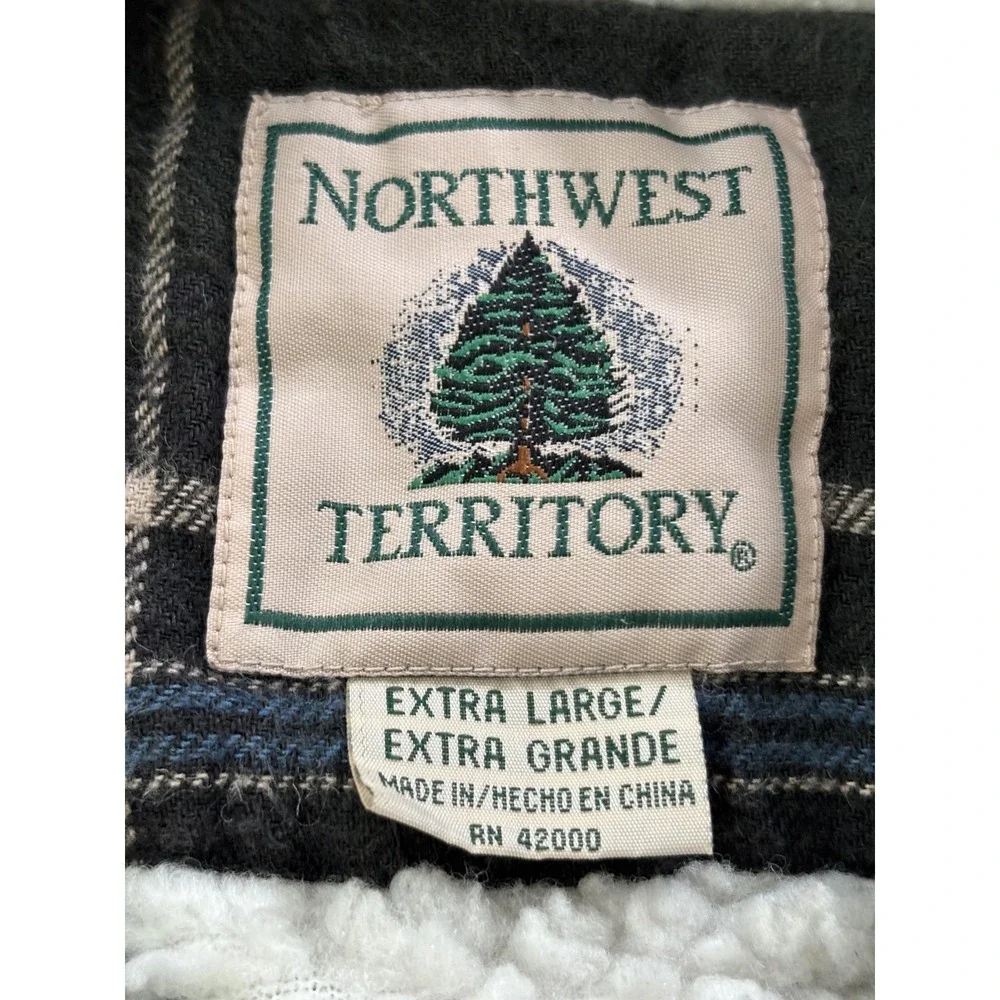 Northwest Territory Jacket Mens XL Green Plaid Sherpa Lined Flannel Zip Workwear